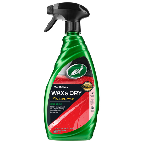 Turtle Wax Wax & Dry spray bottle for car detailing. Get a deep carnauba wax shine with this easy 1-step wet or dry application.