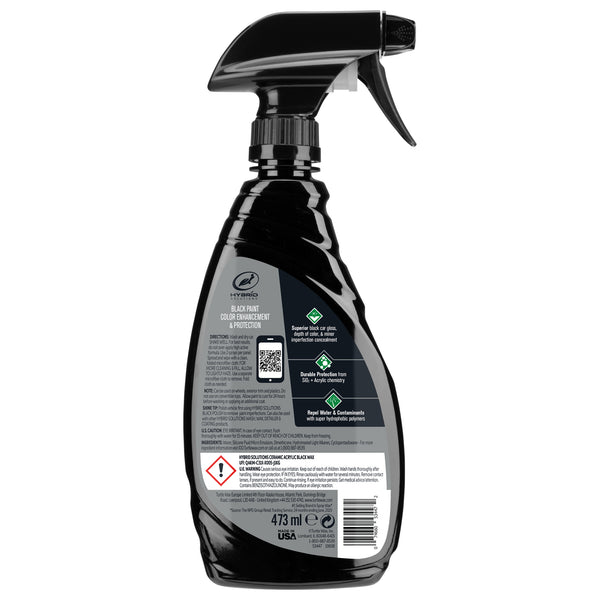 Black auto paint protection: Turtle Wax Hybrid Solutions. Enhances dark car color and conceals imperfections. Durable SiO2, acrylic.